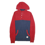 TOMMY HILFIGER Mens Red & Navy Hoodie Pullover L Quilted Design Cotton Blend