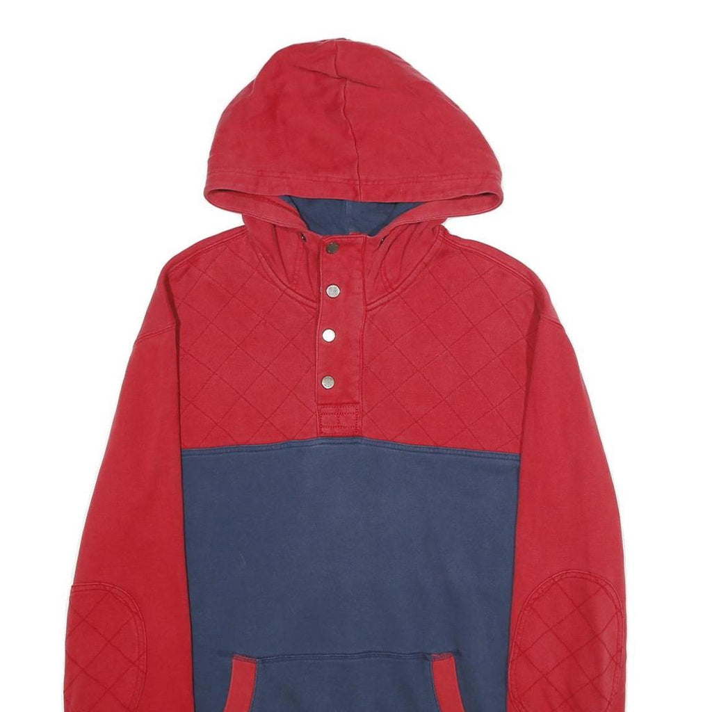 TOMMY HILFIGER Mens Red & Navy Hoodie Pullover L Quilted Design Cotton Blend
