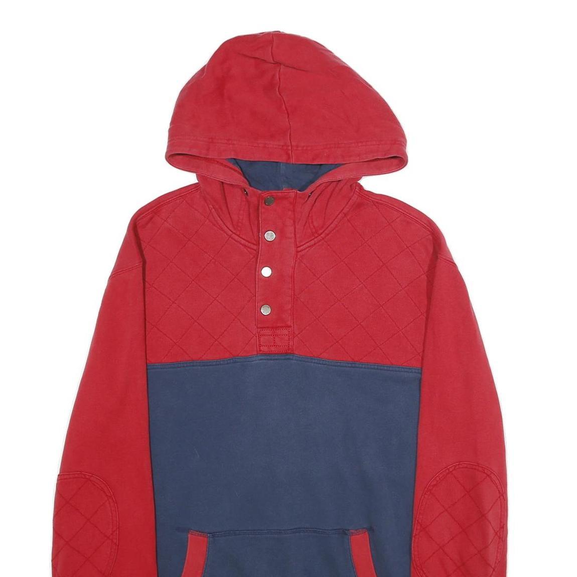 TOMMY HILFIGER Mens Red & Navy Hoodie Pullover L Quilted Design Cotton Blend