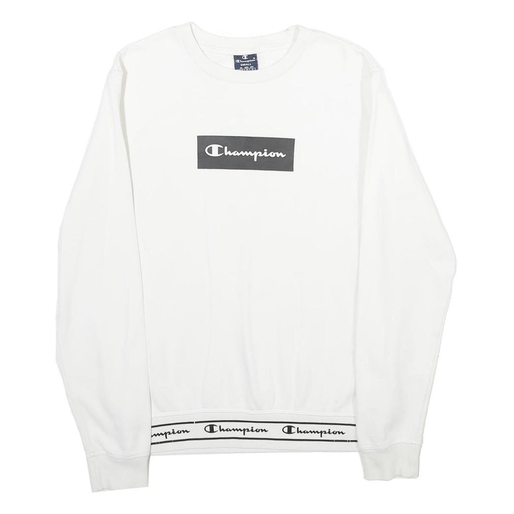 CHAMPION Mens White Cotton Blend Sweatshirt S Crew Neck Pullover Logo Print
