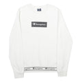 CHAMPION Mens White Cotton Blend Sweatshirt S Crew Neck Pullover Logo Print