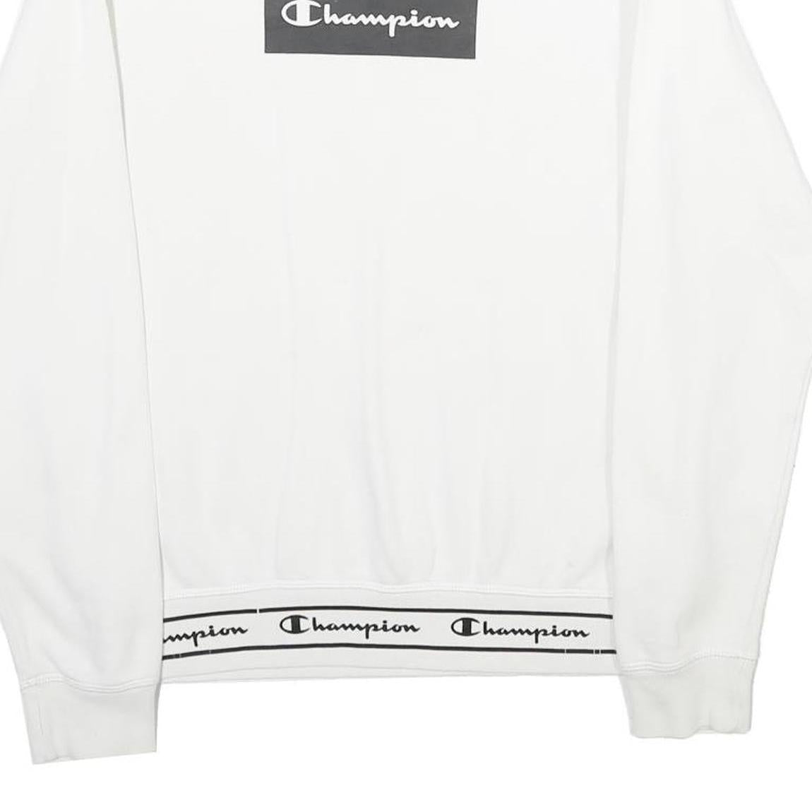 CHAMPION Mens White Cotton Blend Sweatshirt S Crew Neck Pullover Logo Print