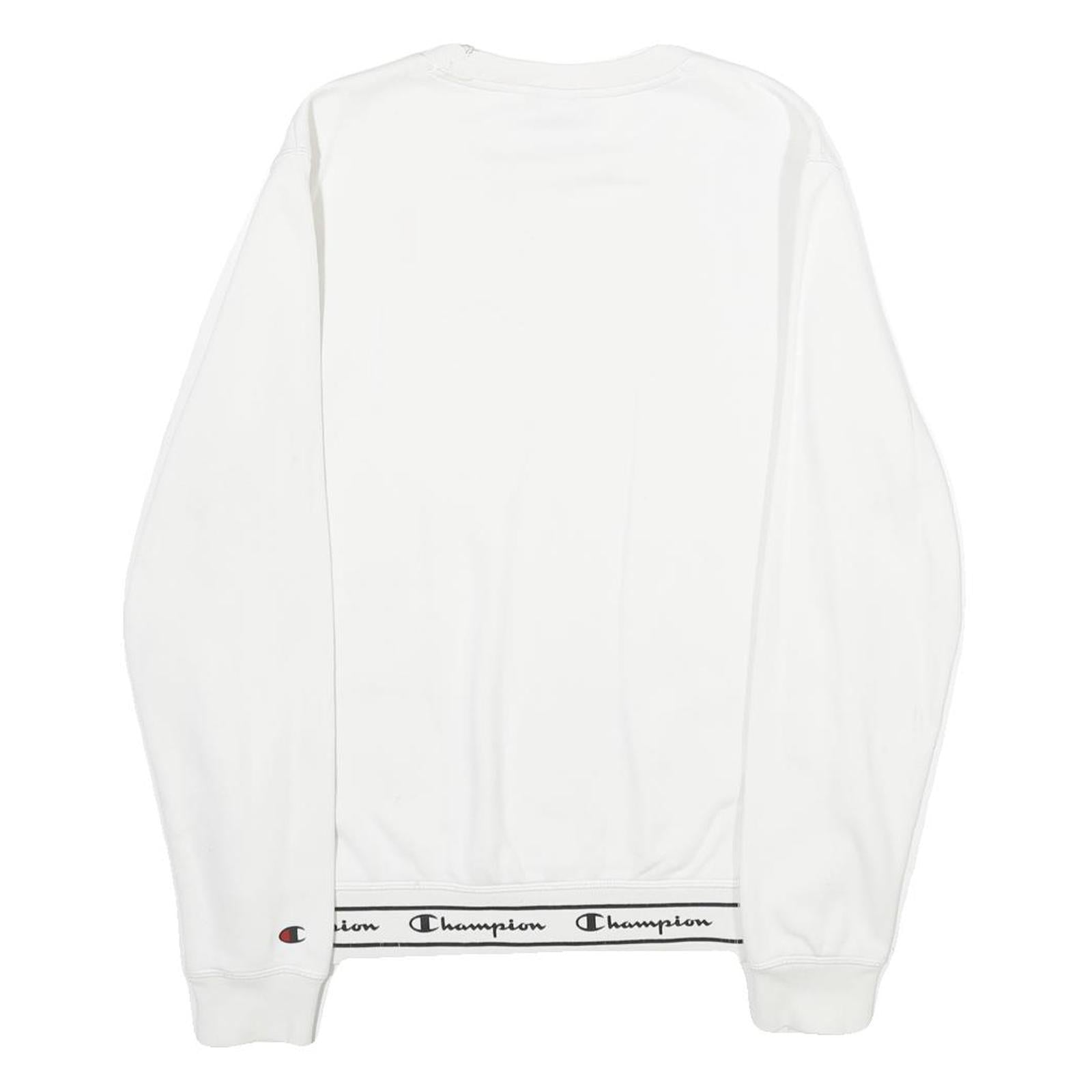 CHAMPION Mens White Cotton Blend Sweatshirt S Crew Neck Pullover Logo Print