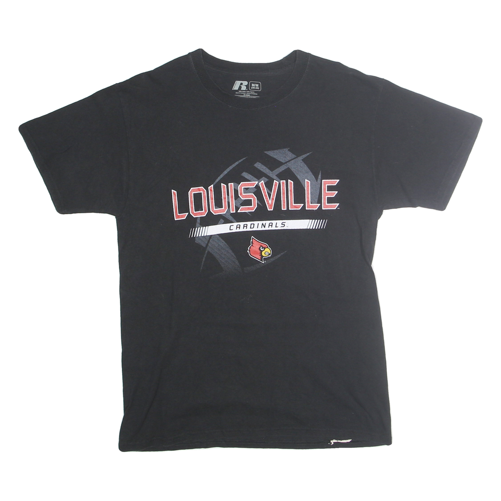 RUSSELL Mens Black Louisville Cardinals Graphic T-Shirt M Short Sleeve Crew Neck