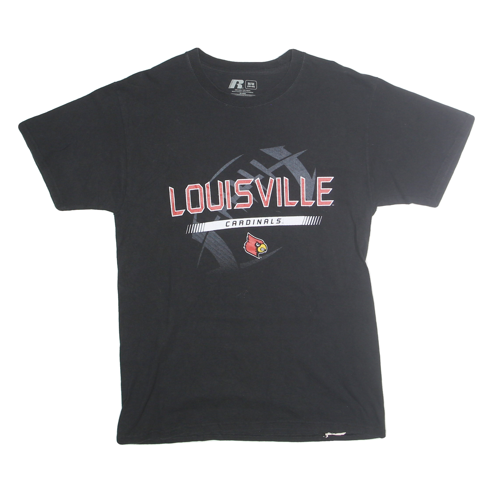 RUSSELL Mens Black Louisville Cardinals Graphic T-Shirt M Short Sleeve Crew Neck