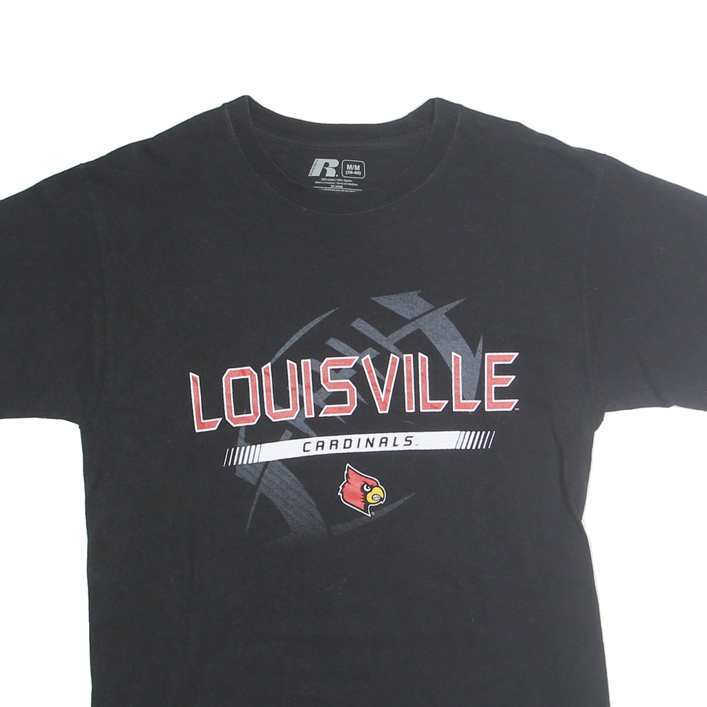 RUSSELL Mens Black Louisville Cardinals Graphic T-Shirt M Short Sleeve Crew Neck