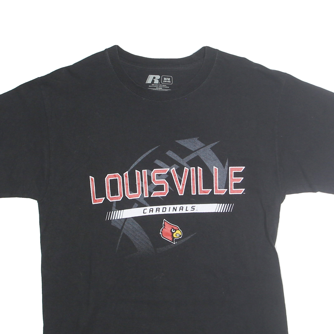 RUSSELL Mens Black Louisville Cardinals Graphic T-Shirt M Short Sleeve Crew Neck