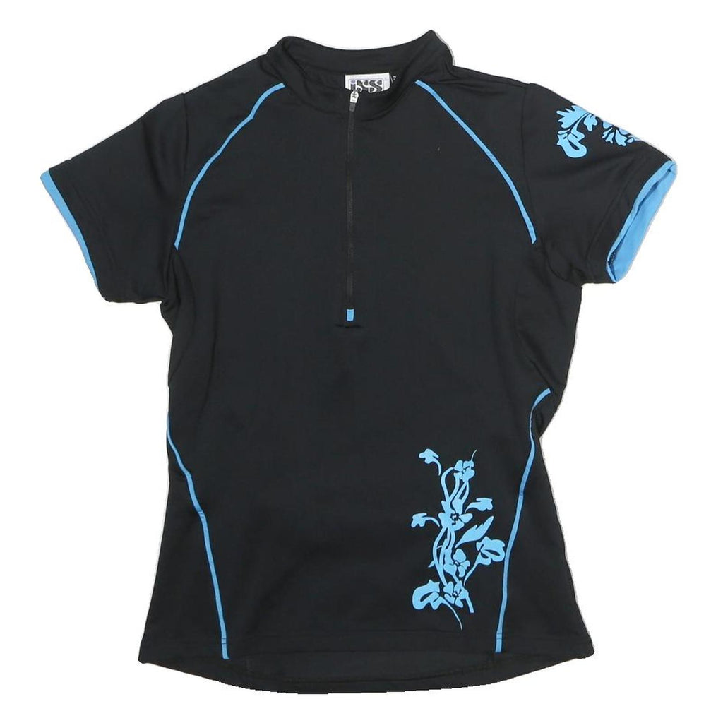 IXS Womens Black & Blue Graphic T-Shirt S Short Sleeve Round Neck Performance