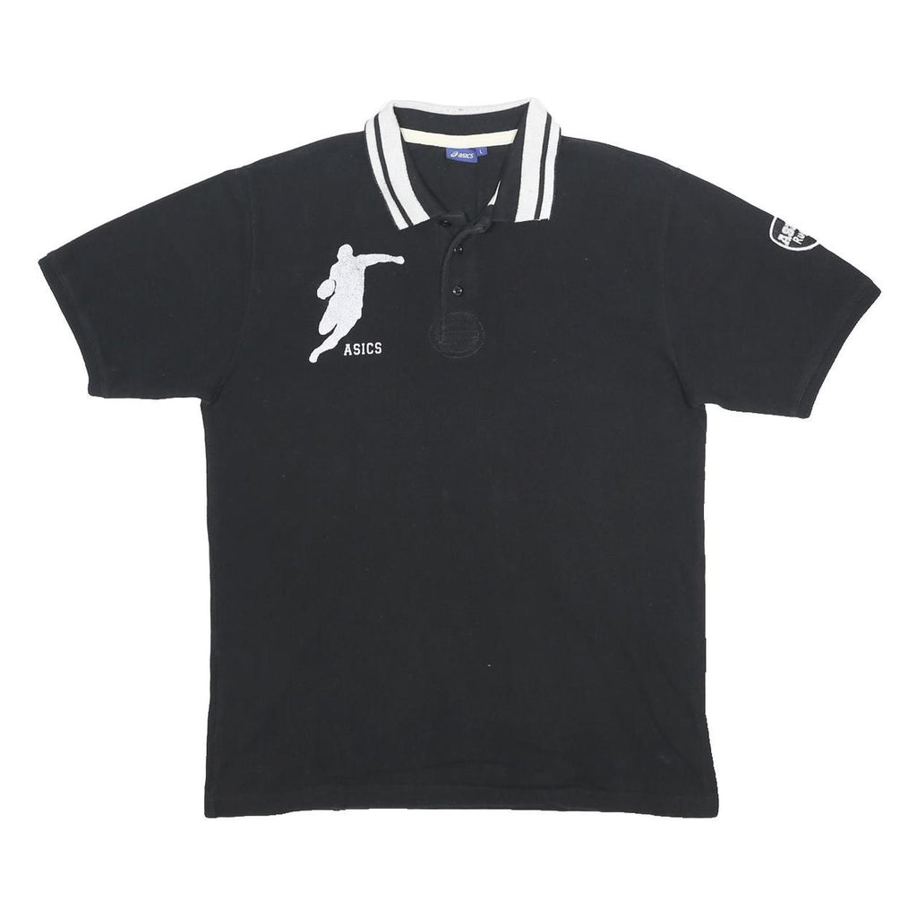 ASICS Mens Black Short Sleeve Embroidered Logo Cotton Polo Shirt L Sporty