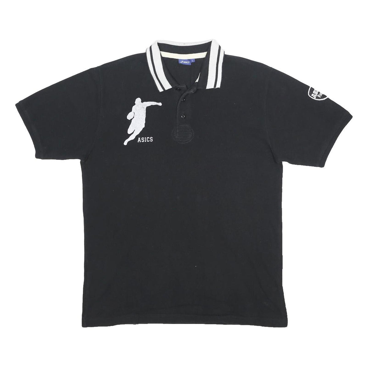 ASICS Mens Black Short Sleeve Embroidered Logo Cotton Polo Shirt L Sporty