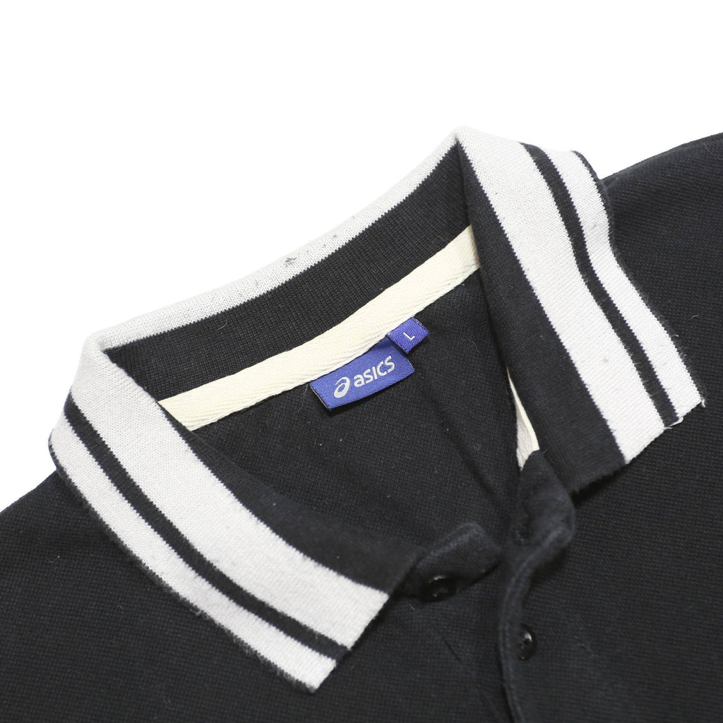 ASICS Mens Black Short Sleeve Embroidered Logo Cotton Polo Shirt L Sporty