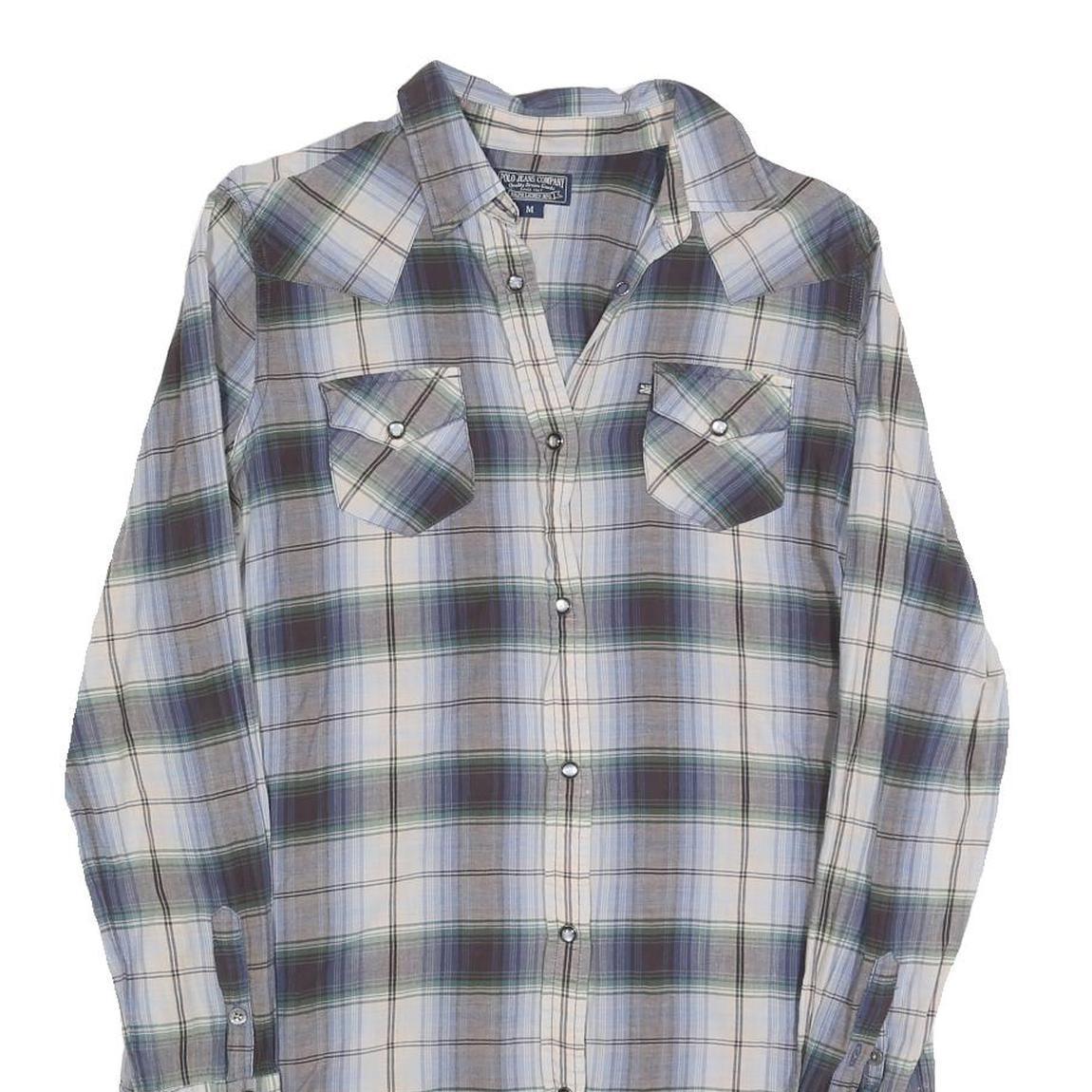 RALPH LAUREN POLO JEANS COMPANY Womens Blue Green Check Cotton Blend Shirt Dress