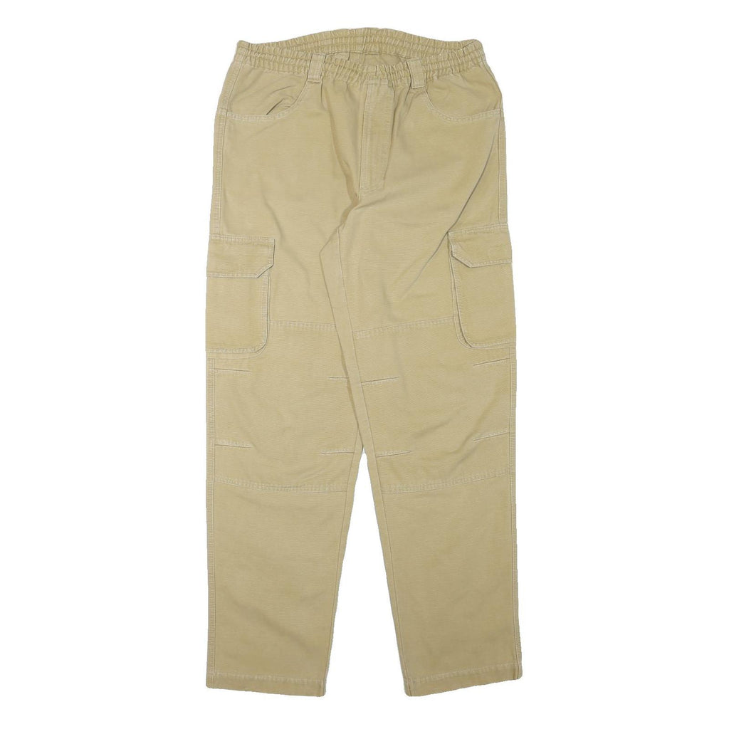 THINK PINK Mens Cotton Blend Beige Relaxed Cargo Trousers W34 L33 Casual Zip