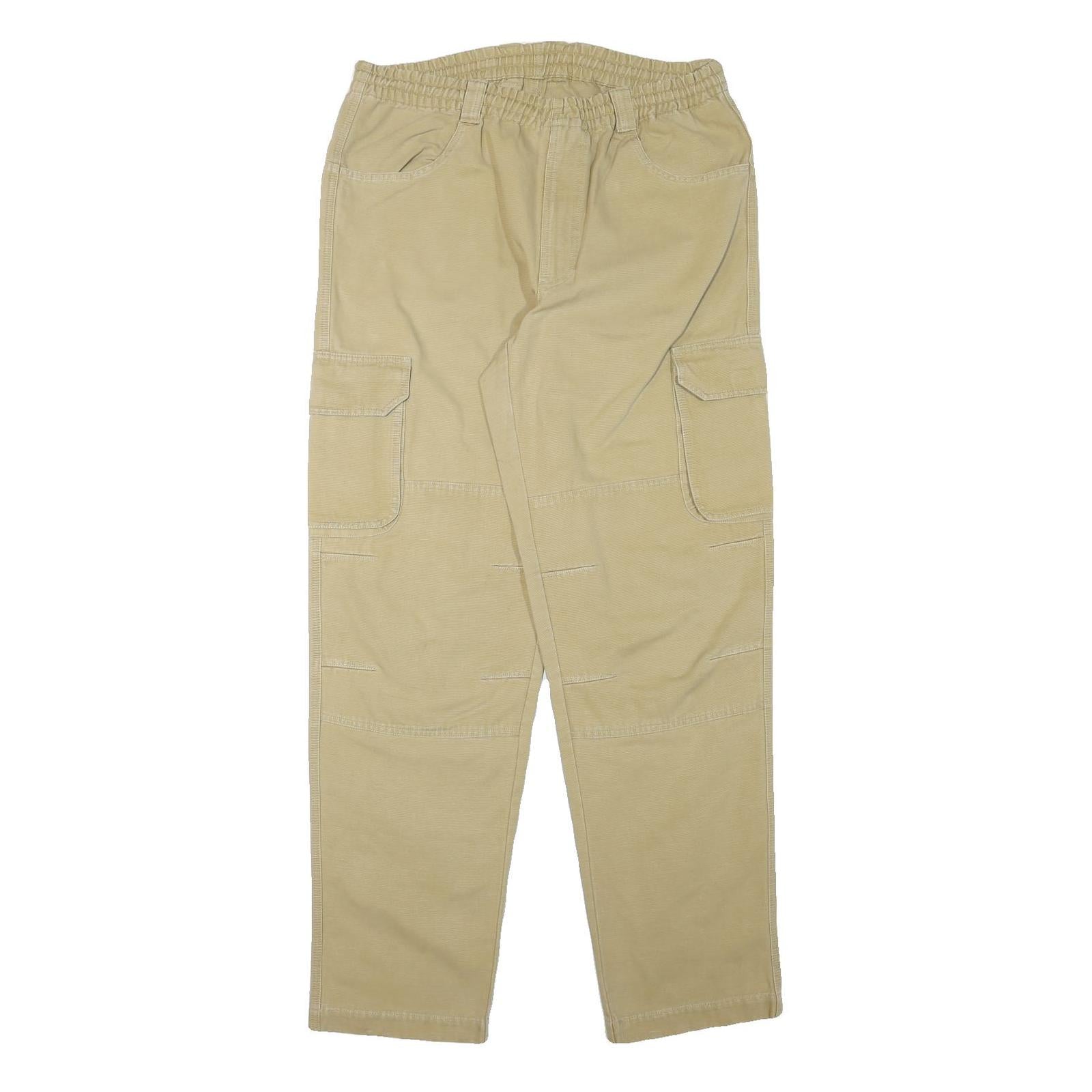 THINK PINK Mens Cotton Blend Beige Relaxed Cargo Trousers W34 L33 Casual Zip