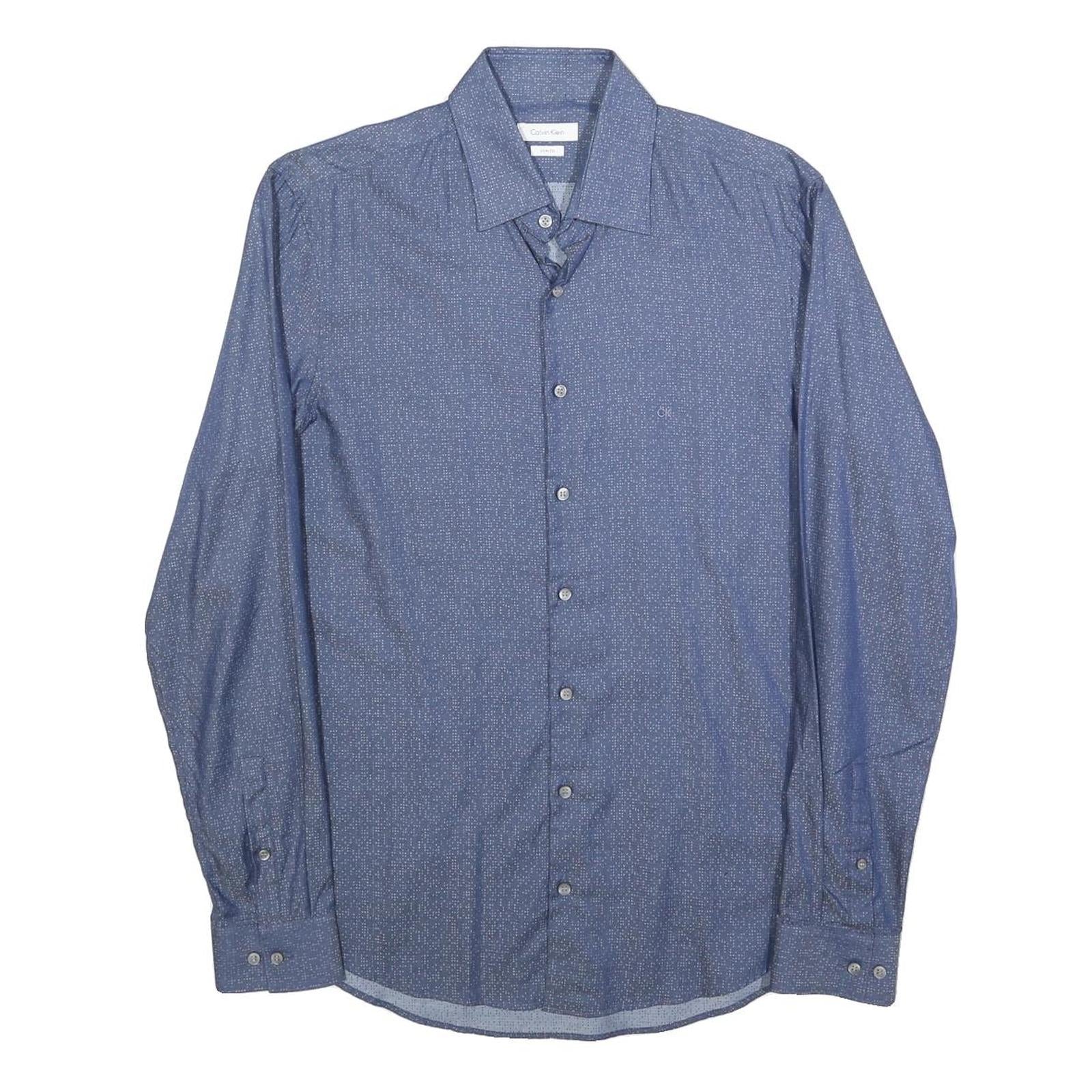 CALVIN KLEIN Mens Blue Shirt M Cotton Blend Long Sleeve Button Shirt