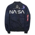 ALPHA INDUSTRIES Mens Navy Blue Nasa Flight Bomber Jacket S Nylon Patch Logo