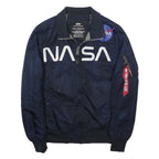 ALPHA INDUSTRIES Mens Navy Blue Nasa Flight Bomber Jacket S Nylon Patch Logo