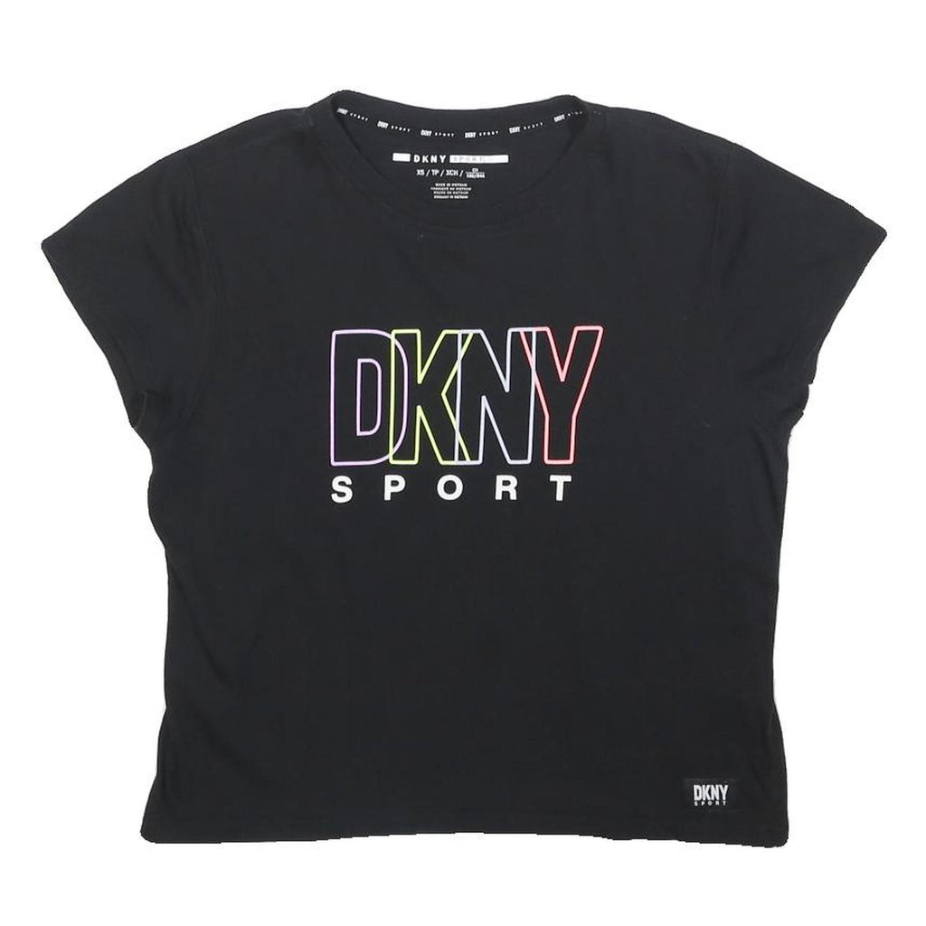 DKNY Womens Black XS Short Sleeve Crew Neck Graphic T-Shirt Sport Logo