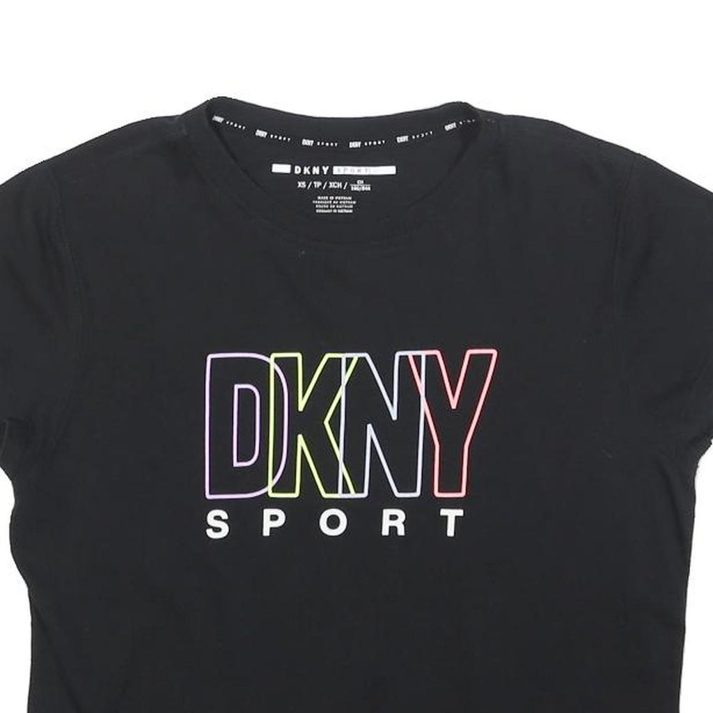 DKNY Womens Black XS Short Sleeve Crew Neck Graphic T-Shirt Sport Logo