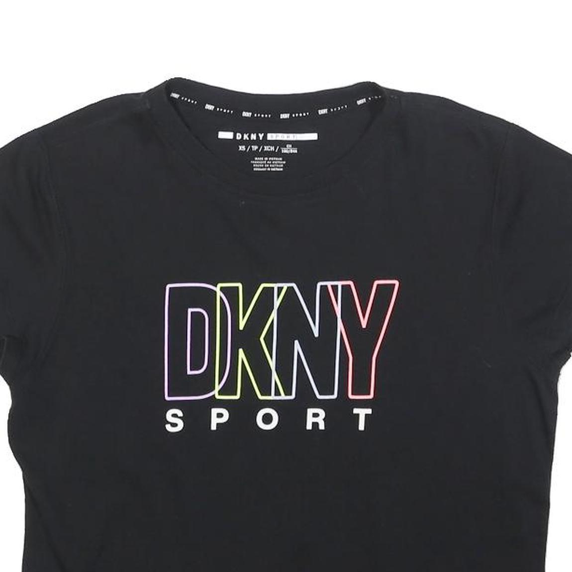 DKNY Womens Black XS Short Sleeve Crew Neck Graphic T-Shirt Sport Logo