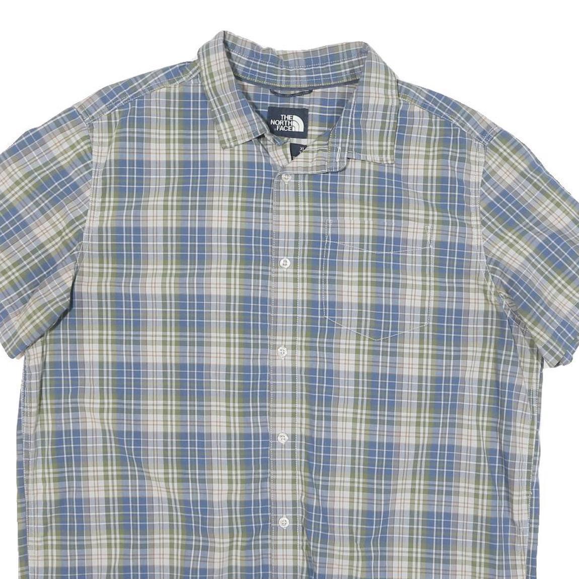 THE NORTH FACE Mens Blue & Green Check Shirt XL Casual Cotton Blend Lightweight