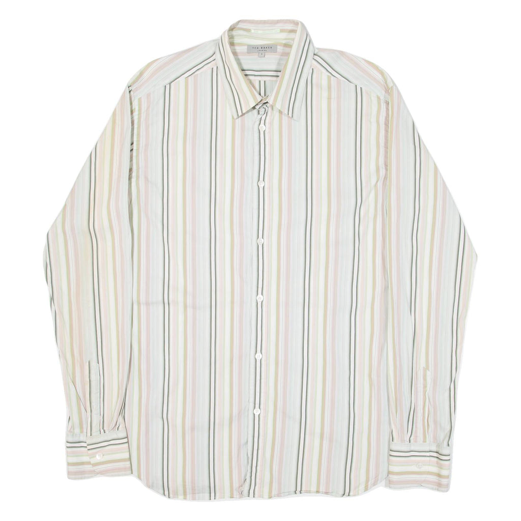 TED BAKER Mens Shirt Green Striped Long Sleeve M