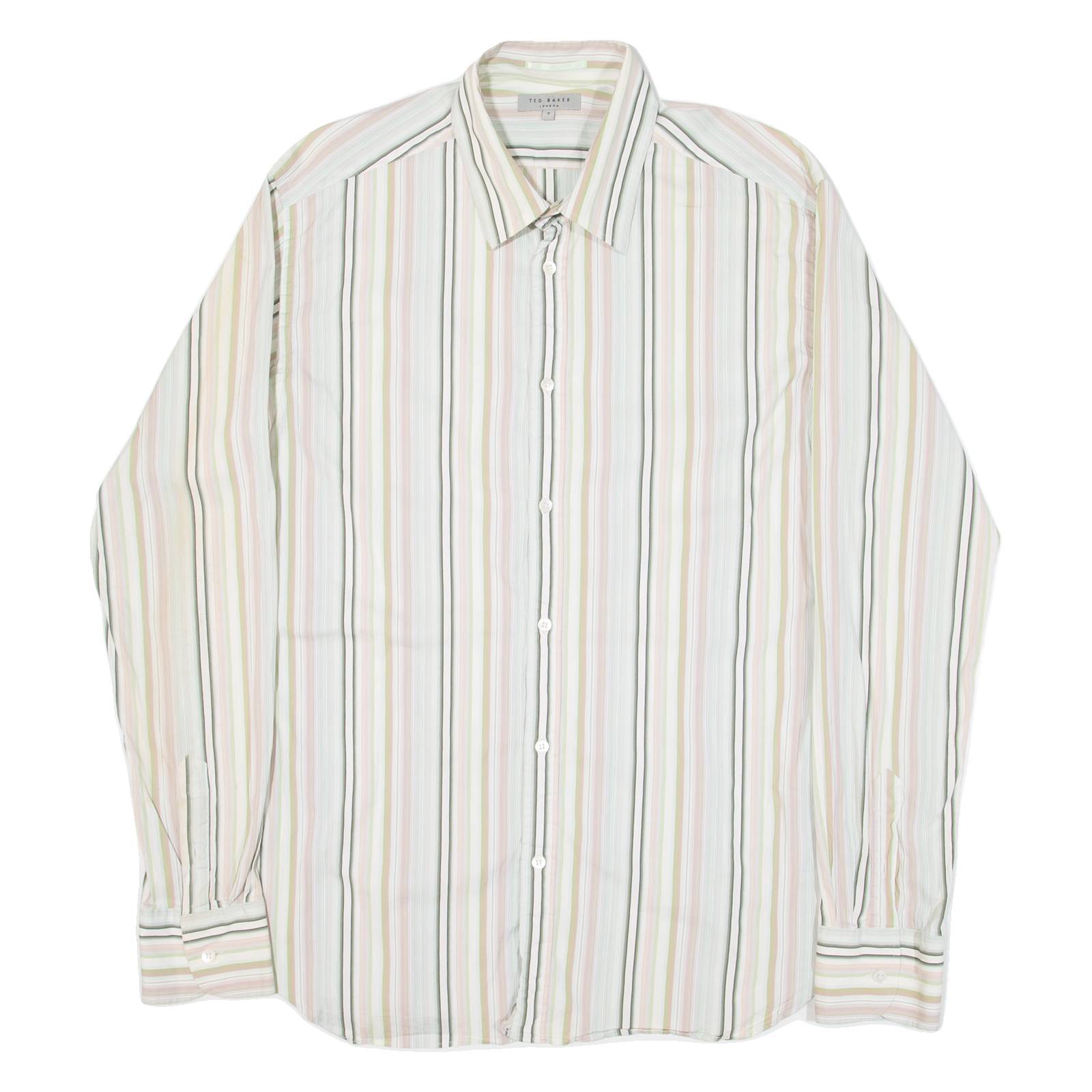 TED BAKER Mens Shirt Green Striped Long Sleeve M