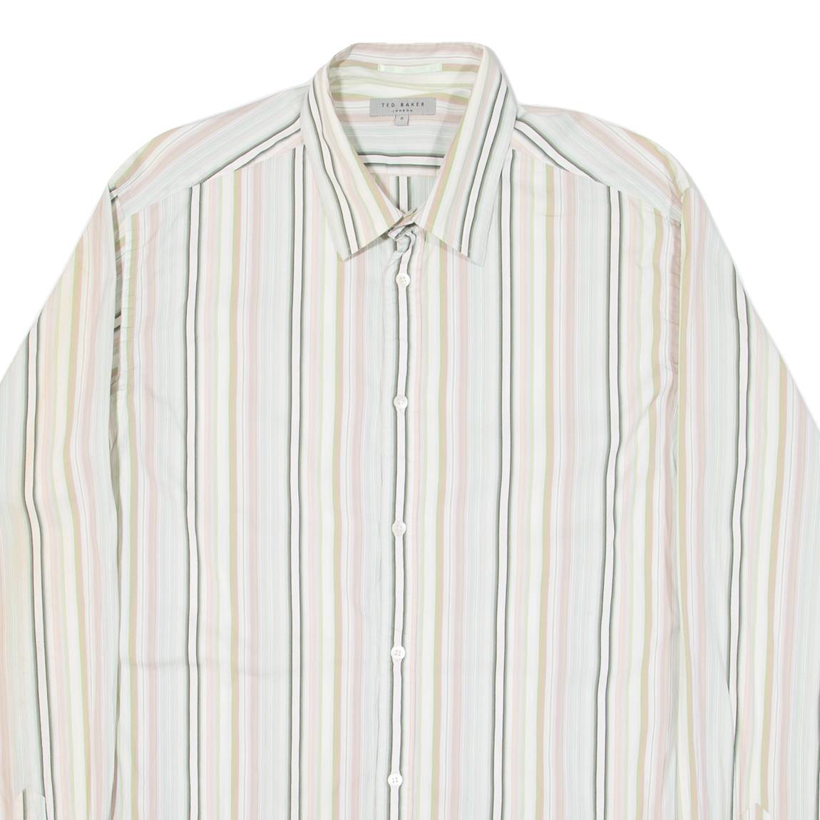 TED BAKER Mens Shirt Green Striped Long Sleeve M