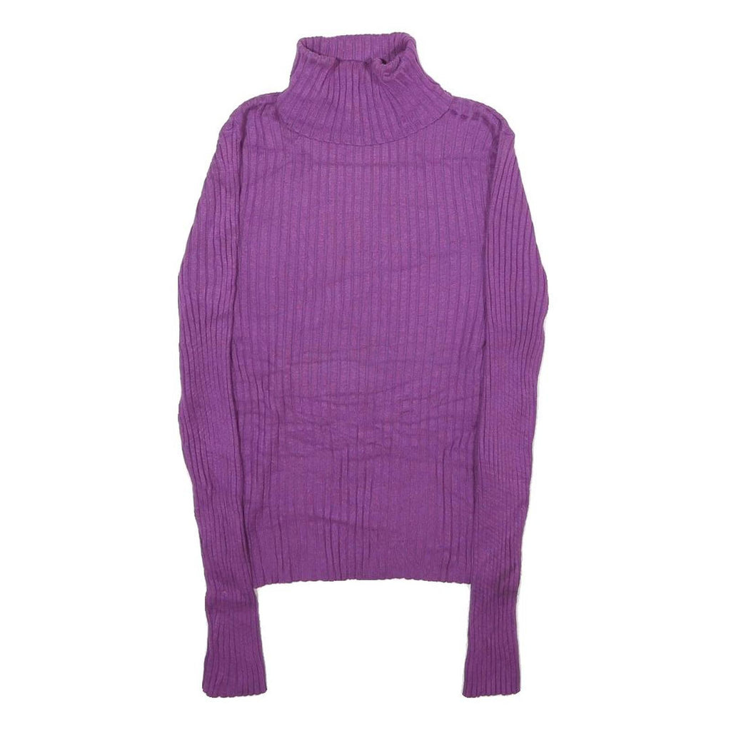 MERONA Womens Purple Plain Jumper Roll Neck Rib Knit S Warm Comfortable