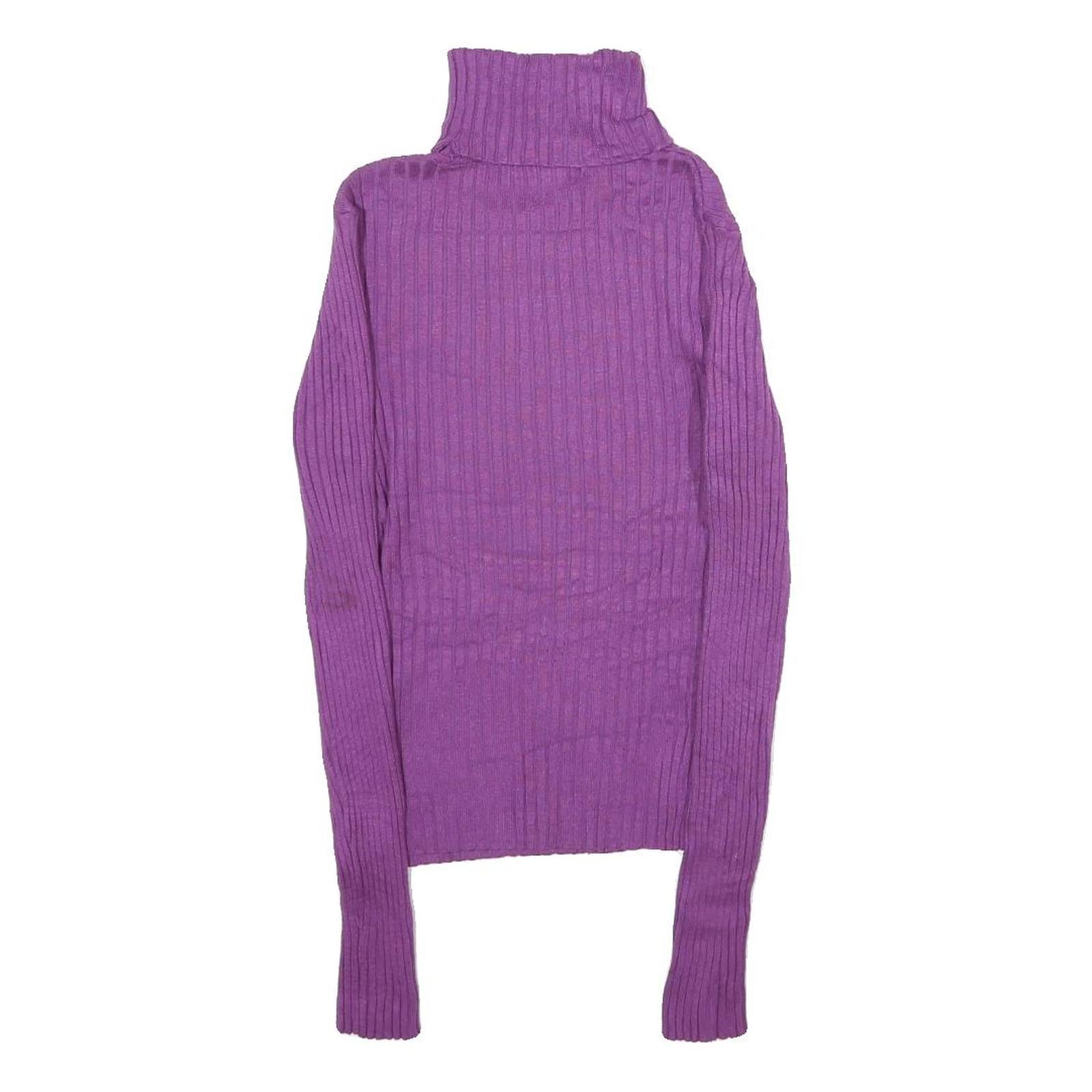 MERONA Womens Purple Plain Jumper Roll Neck Rib Knit S Warm Comfortable