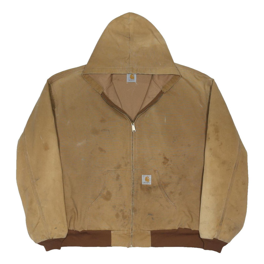 CARHARTT Mens Brown Hooded Zip Jacket 3XL Cotton Blend Workwear Heavyweight
