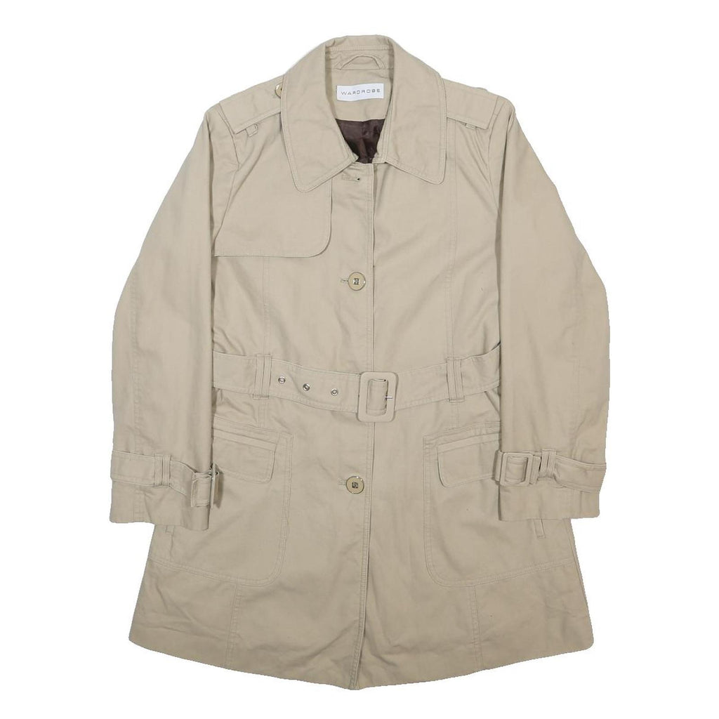WARDROBE Womens Beige Cotton Button Jacket UK 14 Classic Belted Trench Style