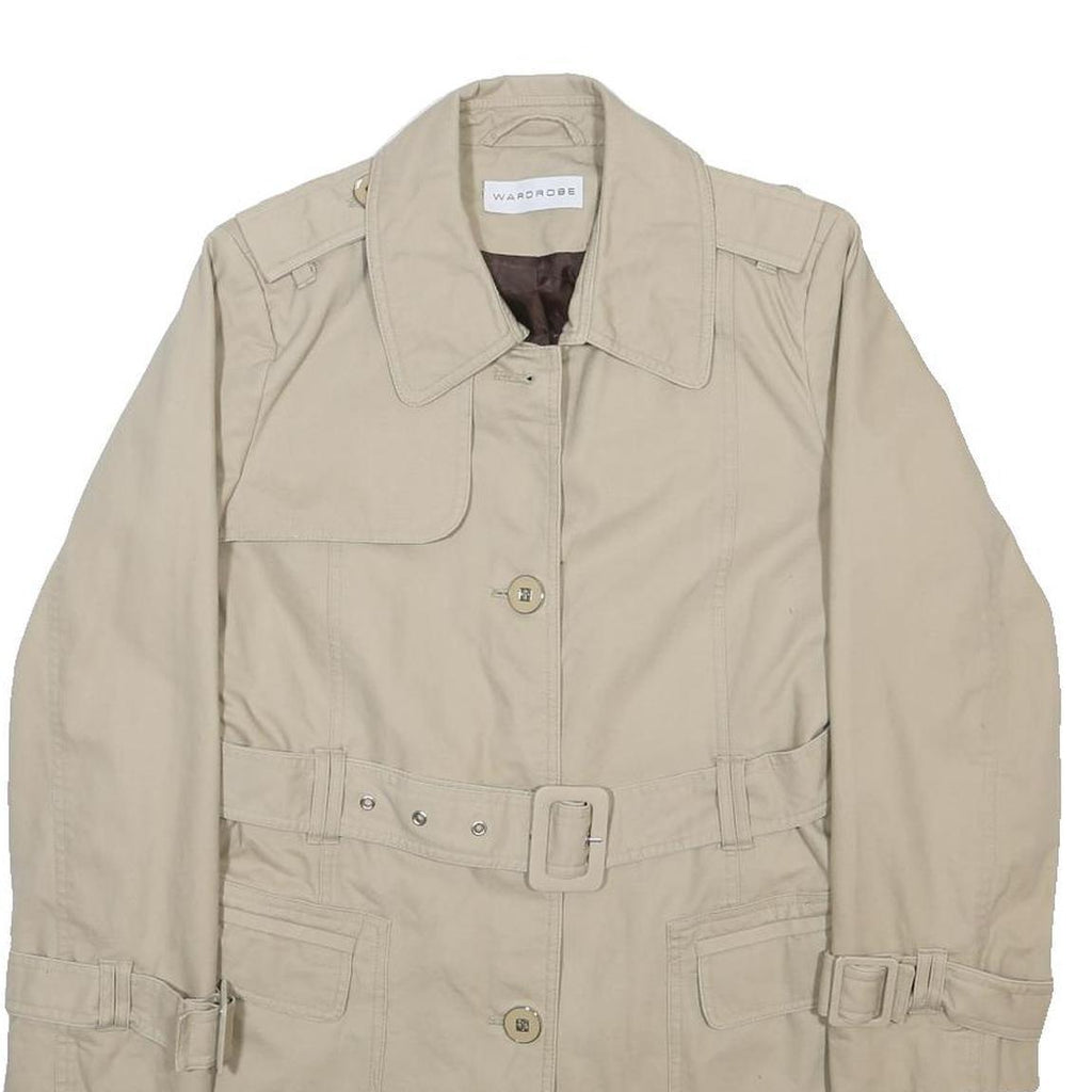 WARDROBE Womens Beige Cotton Button Jacket UK 14 Classic Belted Trench Style