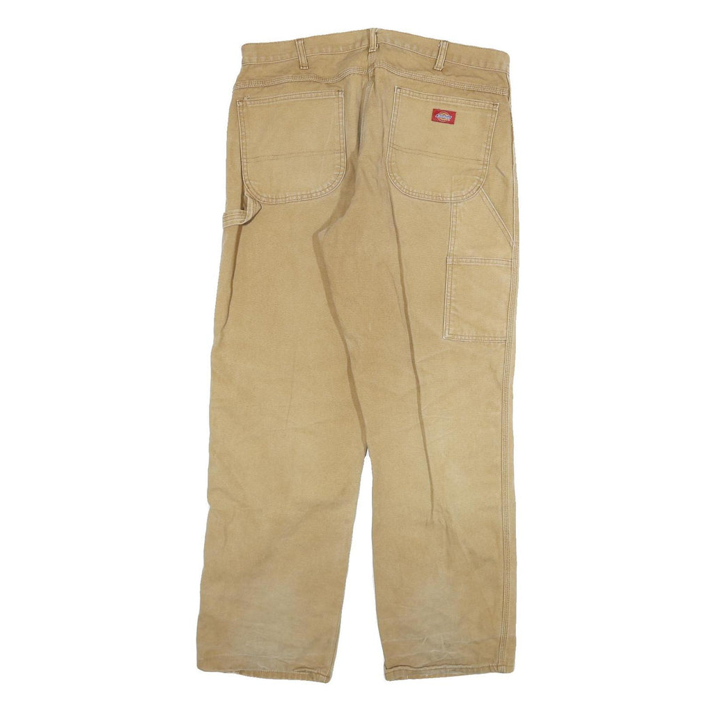 DICKIES Mens Jeans Beige Relaxed Straight Denim W36 L32 Workwear Durable Zip