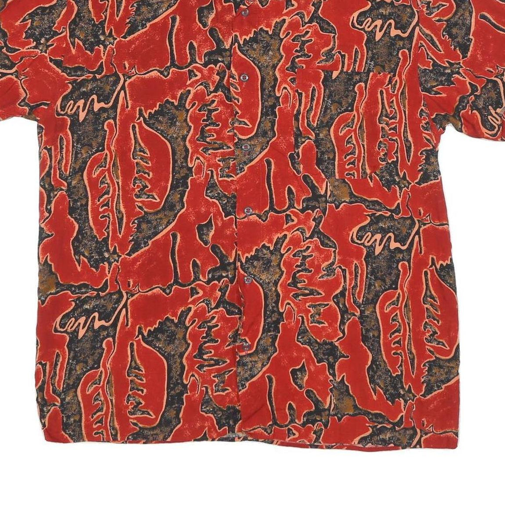 Mens Red Abstract Pattern Cotton Blend Shirt L Short Sleeve Button Collar