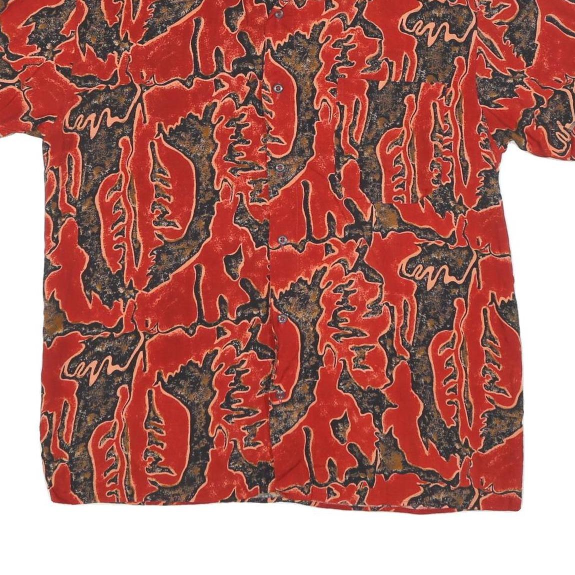 Mens Red Abstract Pattern Cotton Blend Shirt L Short Sleeve Button Collar