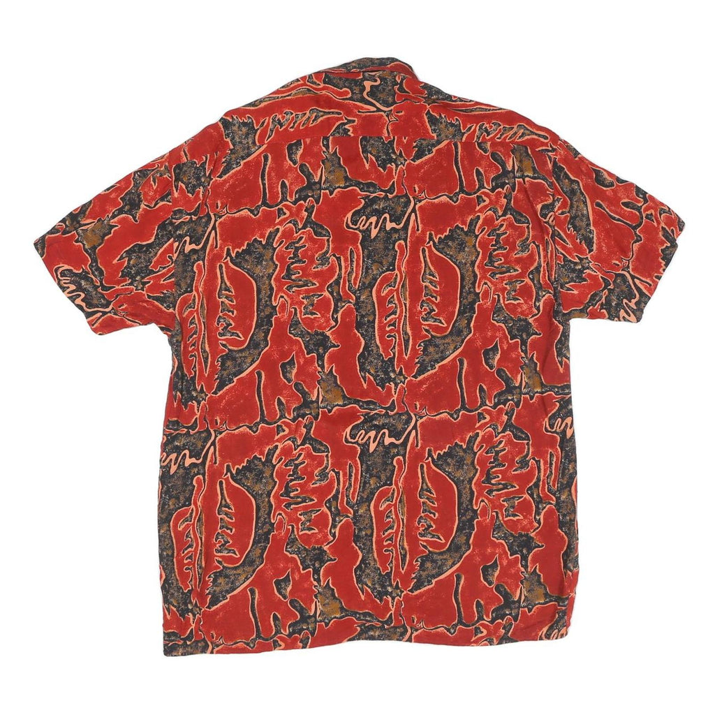 Mens Red Abstract Pattern Cotton Blend Shirt L Short Sleeve Button Collar