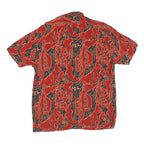 Mens Red Abstract Pattern Cotton Blend Shirt L Short Sleeve Button Collar