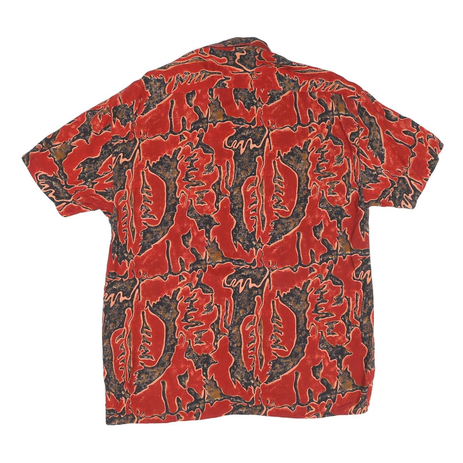 Mens Red Abstract Pattern Cotton Blend Shirt L Short Sleeve Button Collar