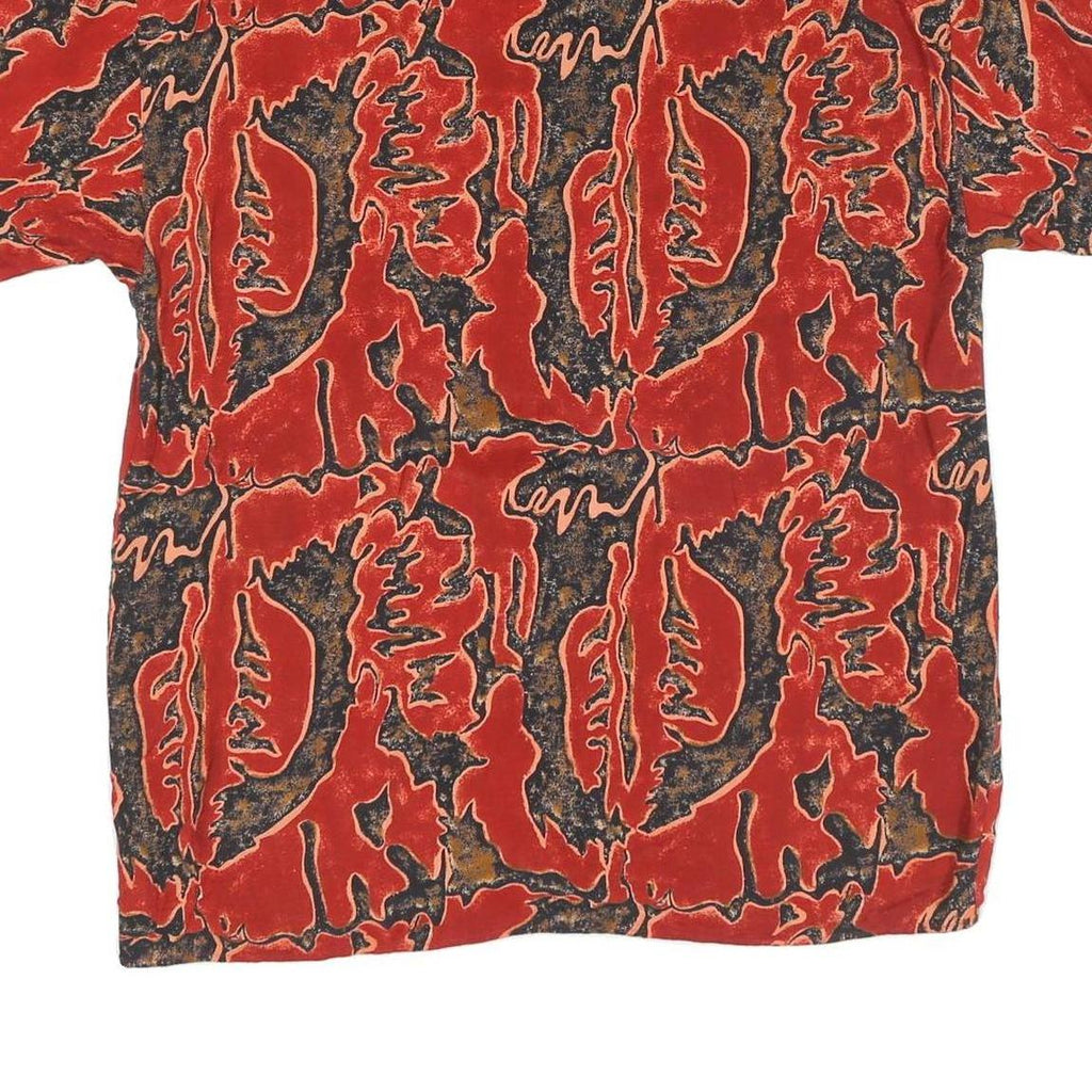 Mens Red Abstract Pattern Cotton Blend Shirt L Short Sleeve Button Collar