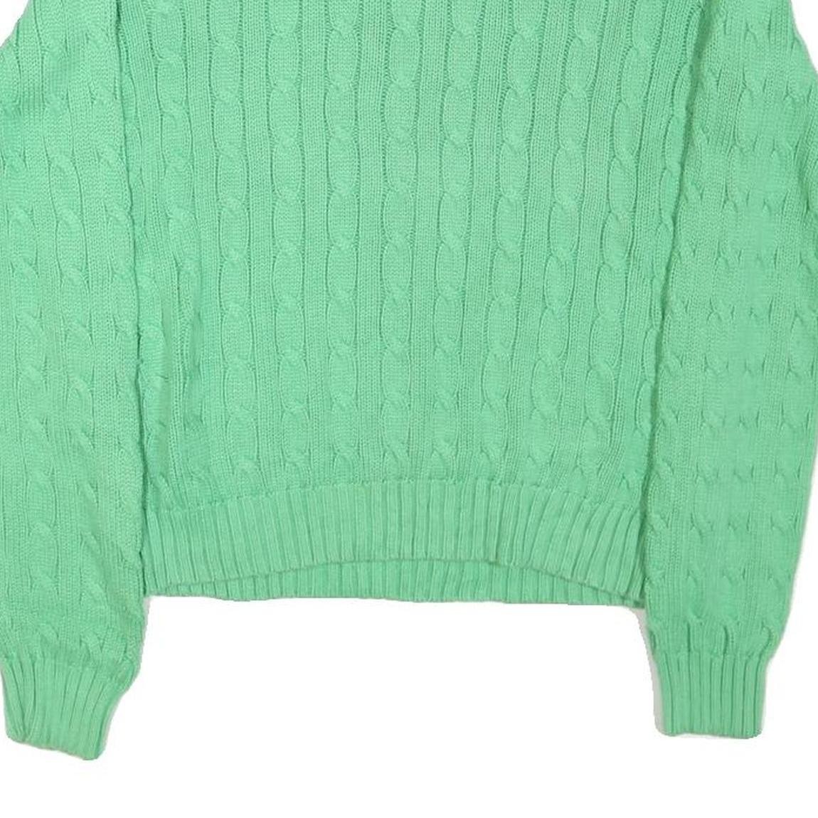 RALPH LAUREN Womens Green Cable Knit Crew Neck Jumper L Cotton Blend Classic