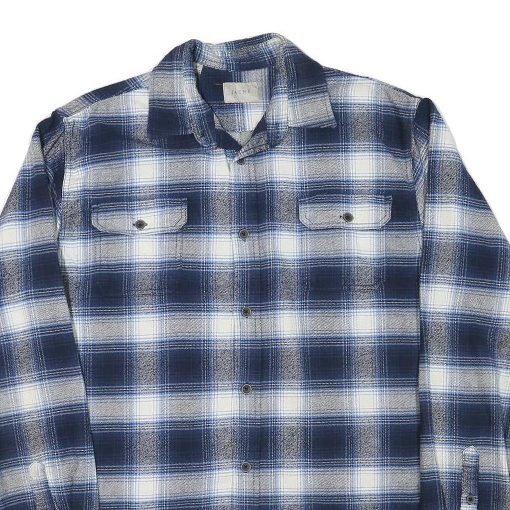 JACHS Mens Blue & White Check Shirt L Cotton Blend Casual Long Sleeve