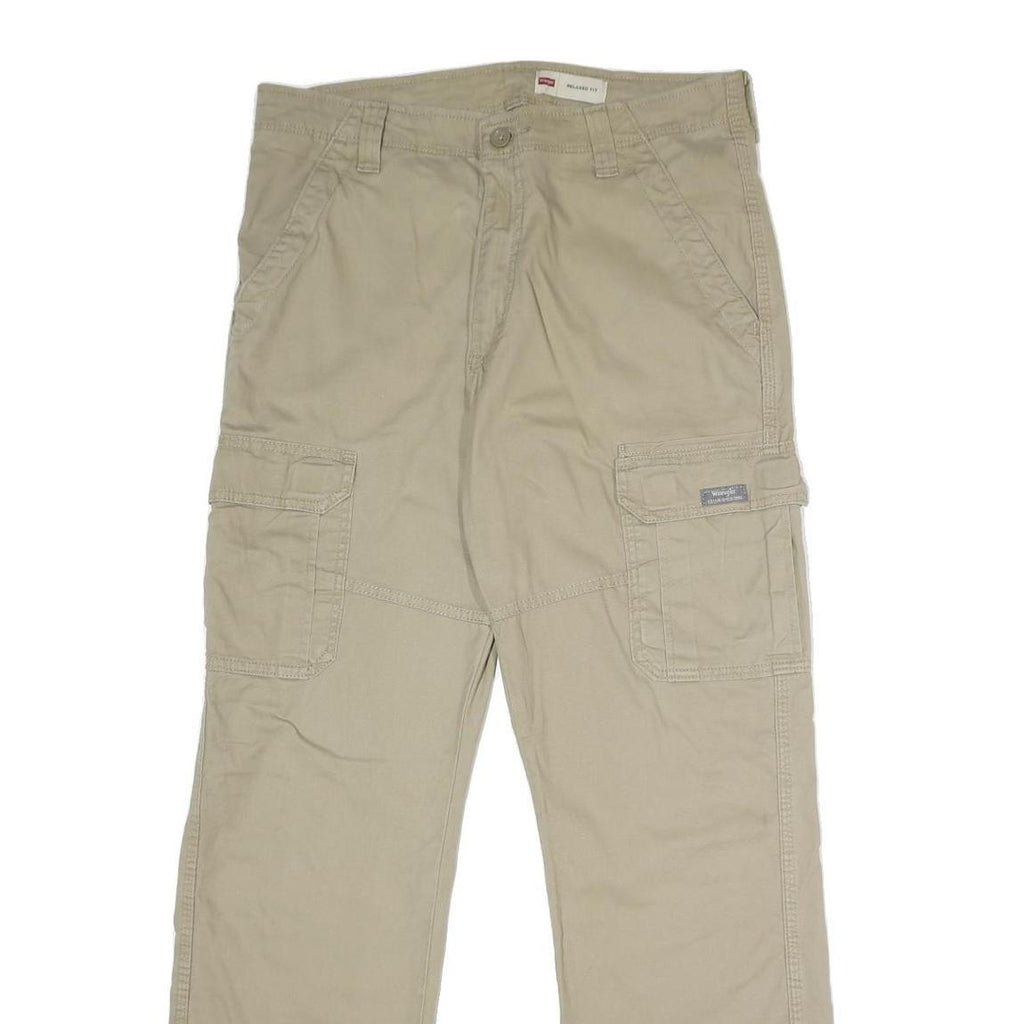 WRANGLER Mens Cotton Blend Beige Relaxed Straight Trousers W32 L32 Cargo Pockets