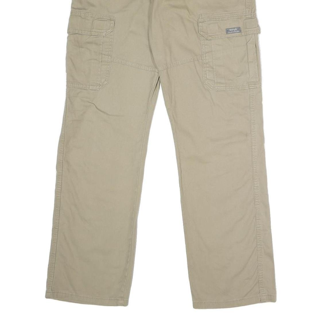 WRANGLER Mens Cotton Blend Beige Relaxed Straight Trousers W32 L32 Cargo Pockets