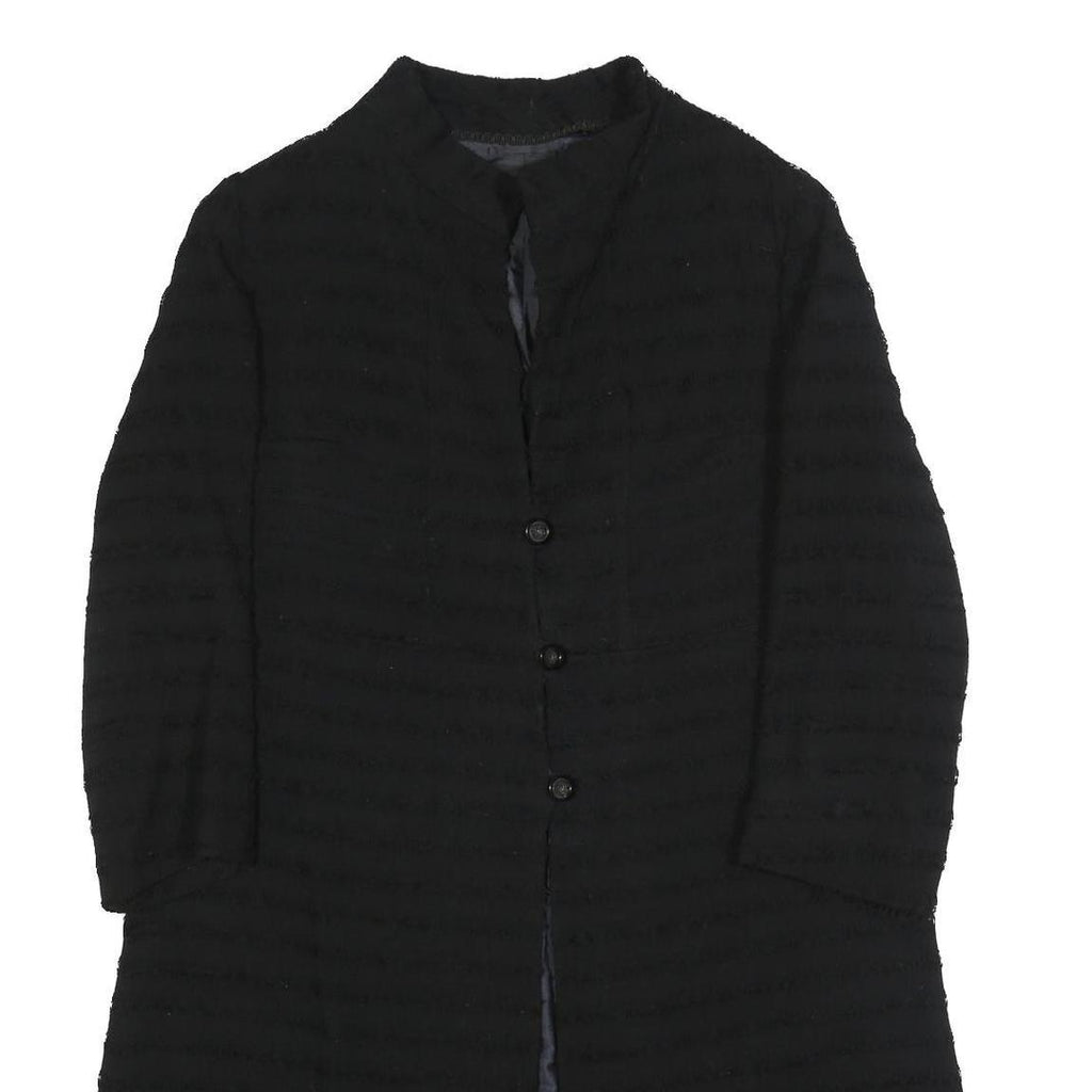 Womens Black Button Jacket M Textured Long Sleeve Classic Fit Plain