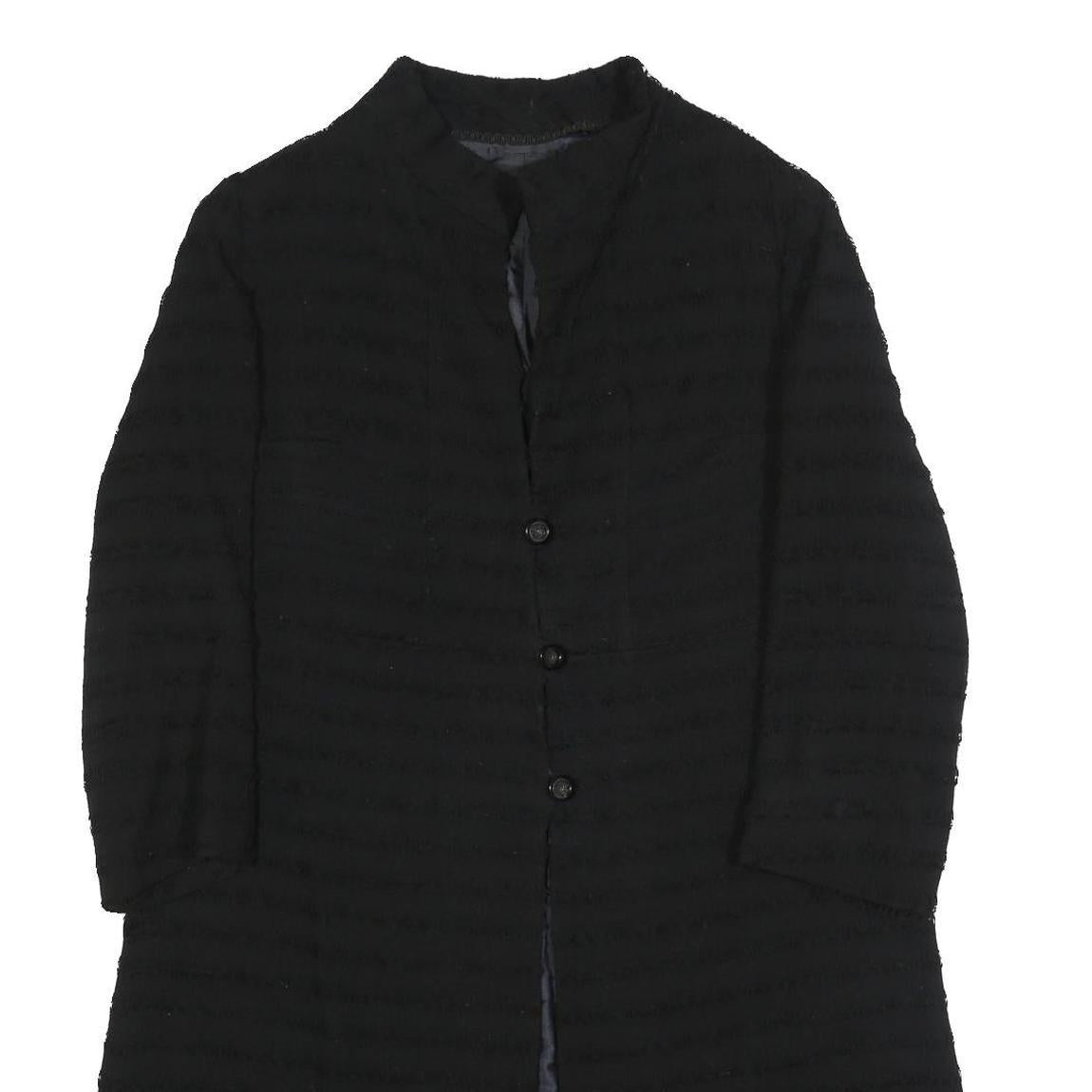 Womens Black Button Jacket M Textured Long Sleeve Classic Fit Plain