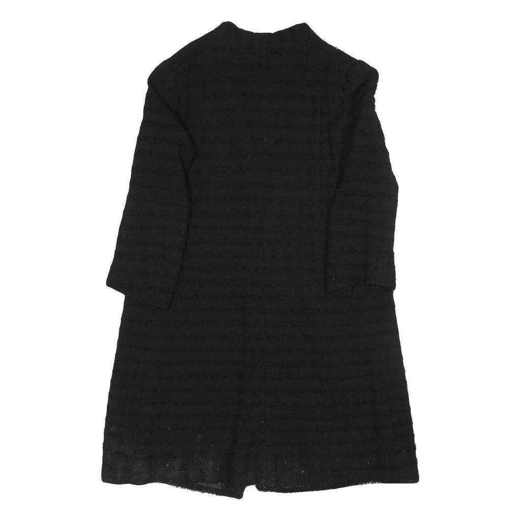 Womens Black Button Jacket M Textured Long Sleeve Classic Fit Plain