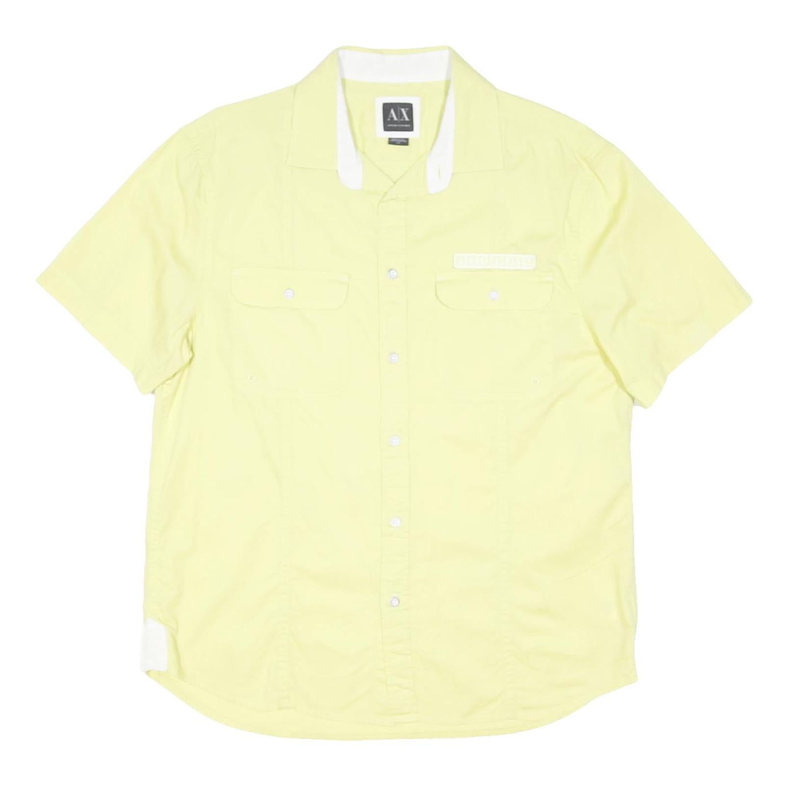 ARMANI EXCHANGE Mens Yellow Short Sleeve Cotton Blend Casual Shirt L