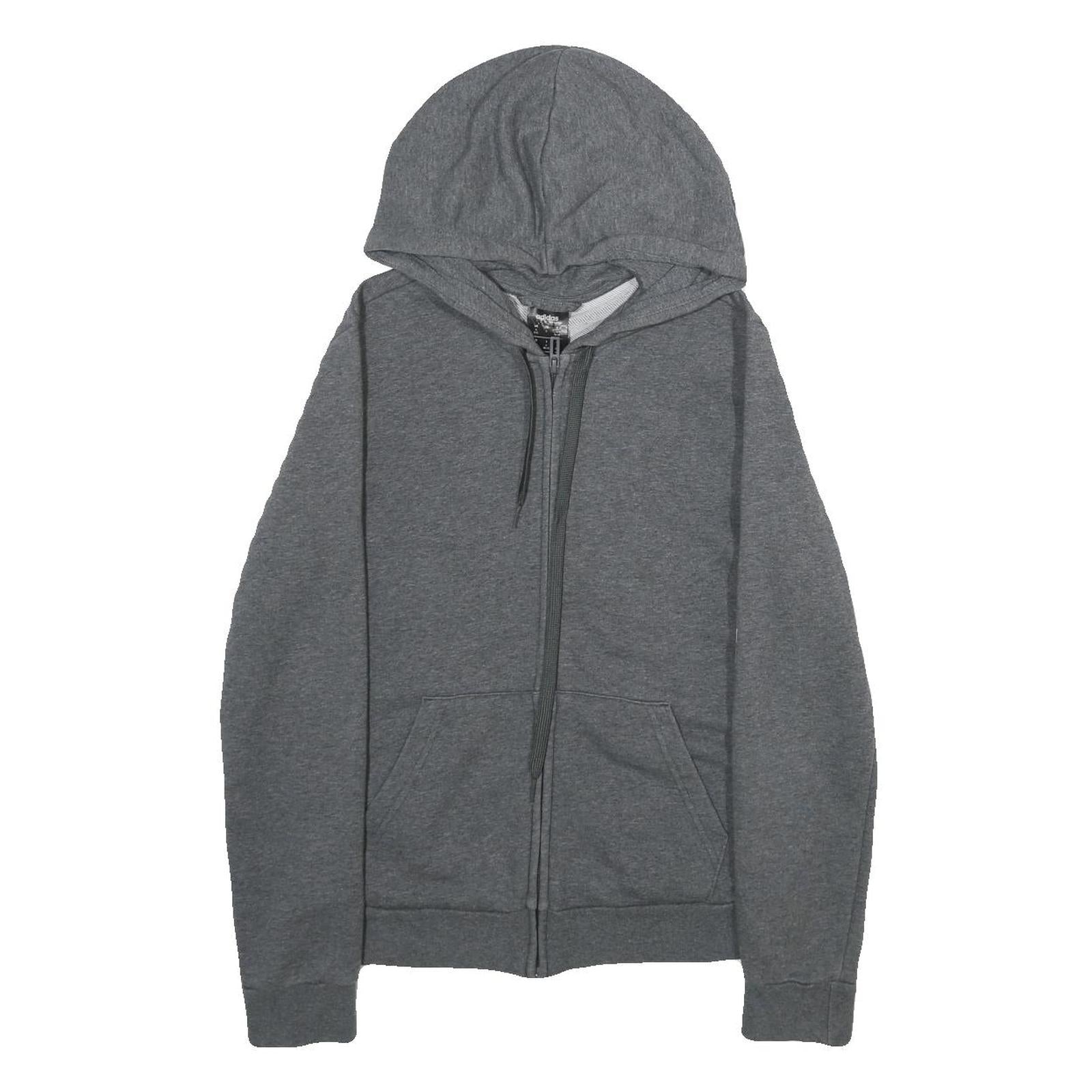 ADIDAS Womens Grey Hoodie S Zip Up Pink Logo Sleeve