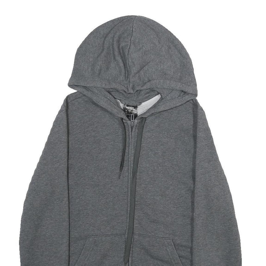 ADIDAS Womens Grey Hoodie S Zip Up Pink Logo Sleeve